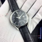 AAA Quality Omega De Ville Black Dial Black Leather Strap Watches